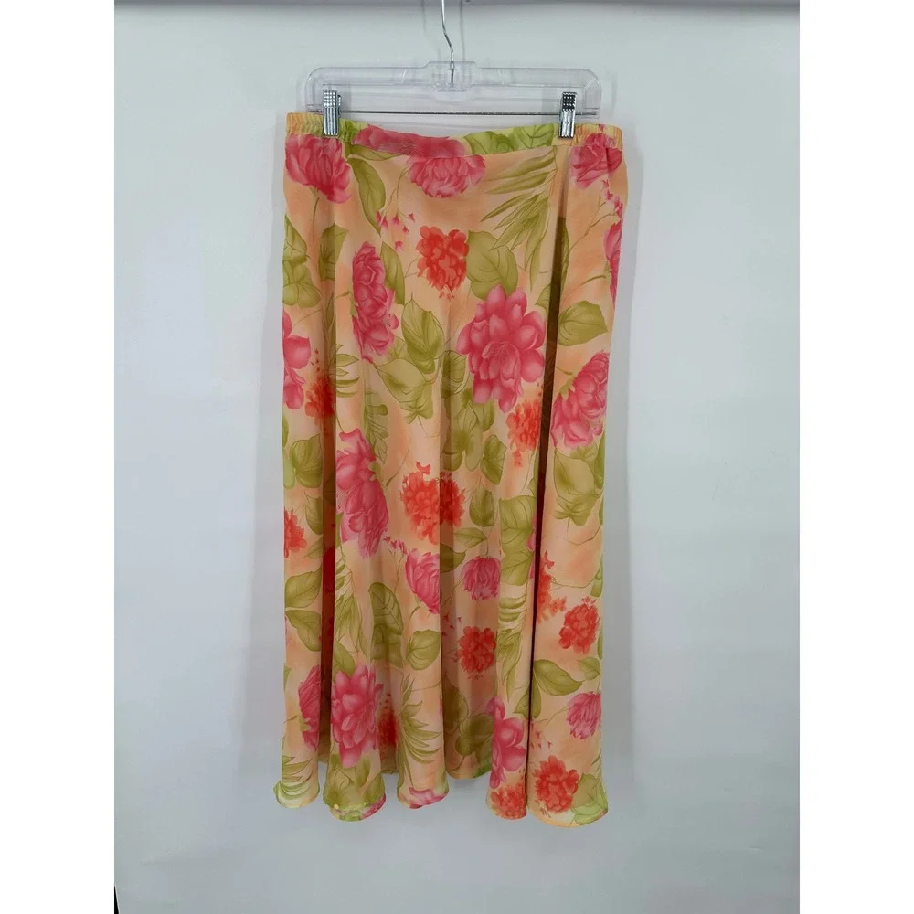 Coldwater Creek Maxi Skirt Womens XL Floral Chiffon Flowy Retro Romantic Garden